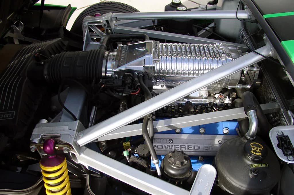 Motorraum des Ford GT mit 4,0-Liter-Whipple-Kompressor